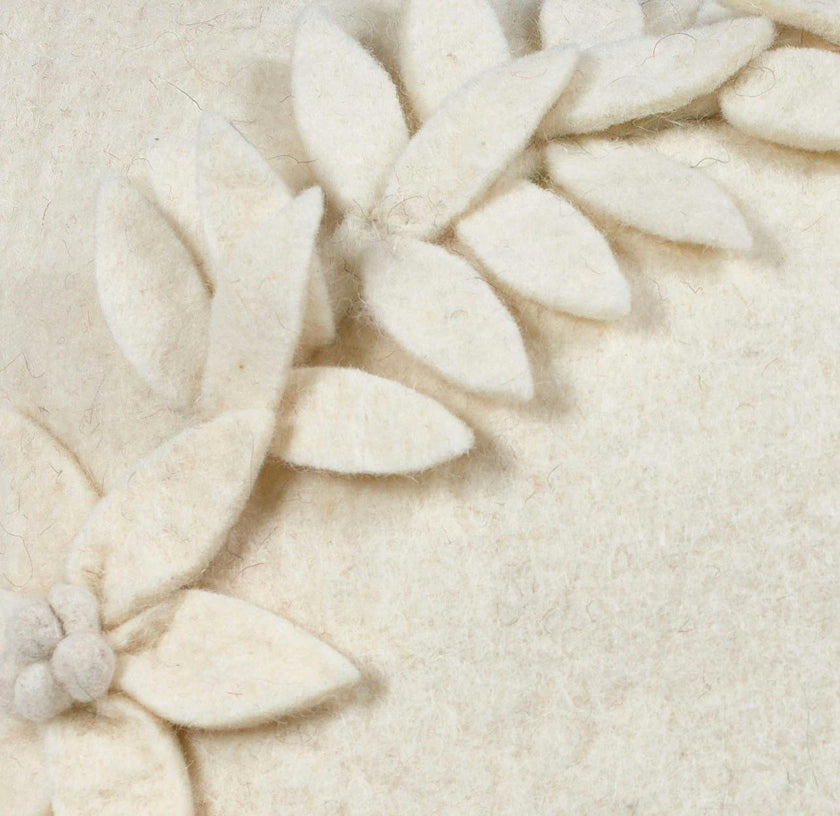 Hand Felted Wool Christmas Pillow, Cream Wreathâ 20"