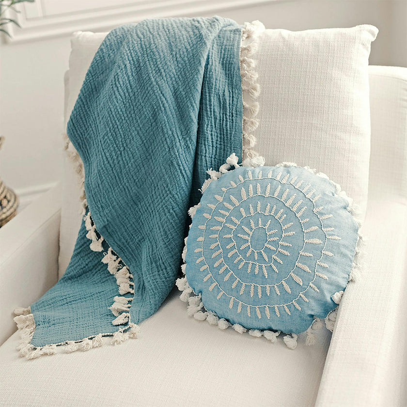 6-Layer Cotton Muslin Baby Blanket (Riverstone Blue)
