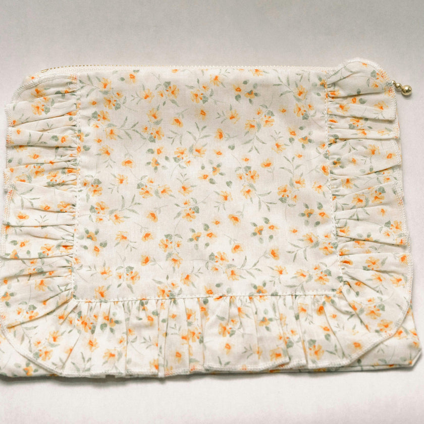 Timeless Floral Ruffle Zipper Pouch | Lemon Blossoms