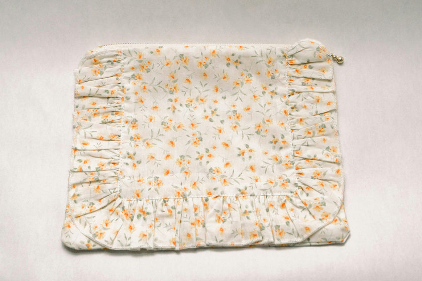 Timeless Floral Ruffle Zipper Pouch | Lemon Blossoms