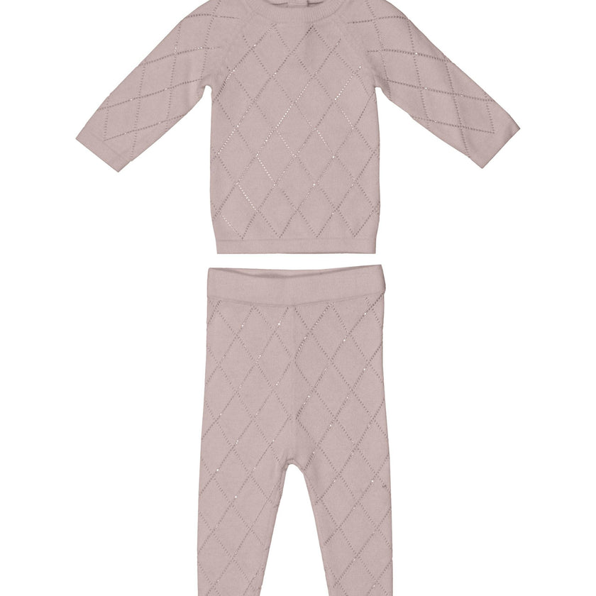 Diamond Pointelle Long Sleeve Top & Pant 2-Piece Set