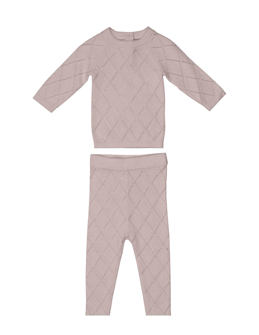 Diamond Pointelle Long Sleeve Top & Pant 2-Piece Set