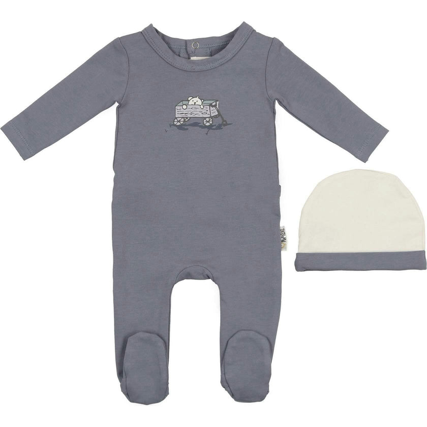 Teddy Wagon Footie and Beanie Set
