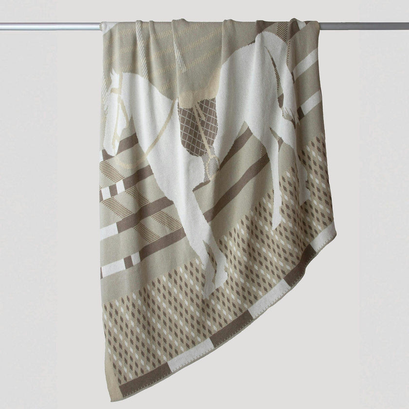 Cotton Sustainable Knit Patterned | Stripes Throw Blanket - Equestrian Cheval