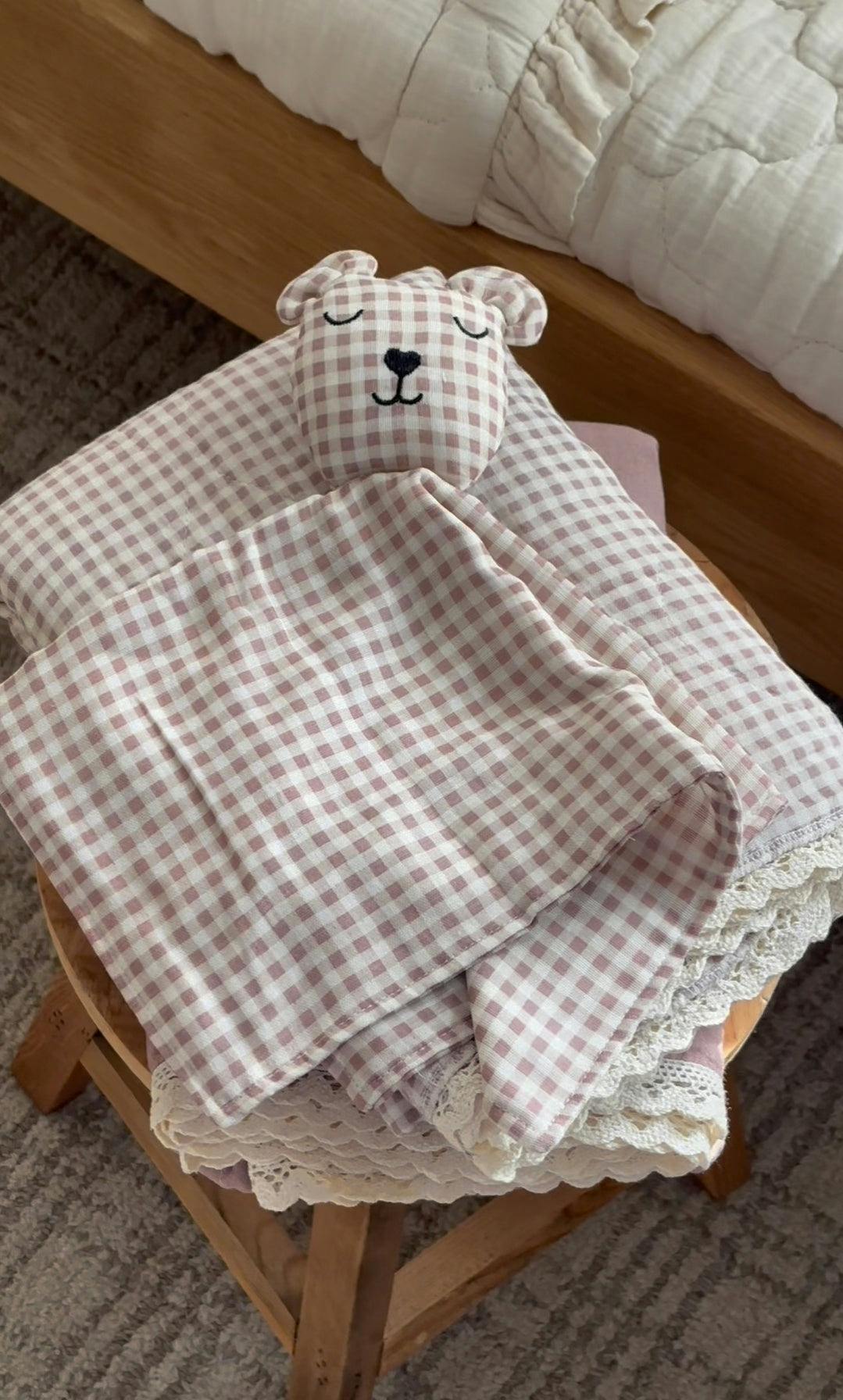 Mauve Gingham Bear Lovey