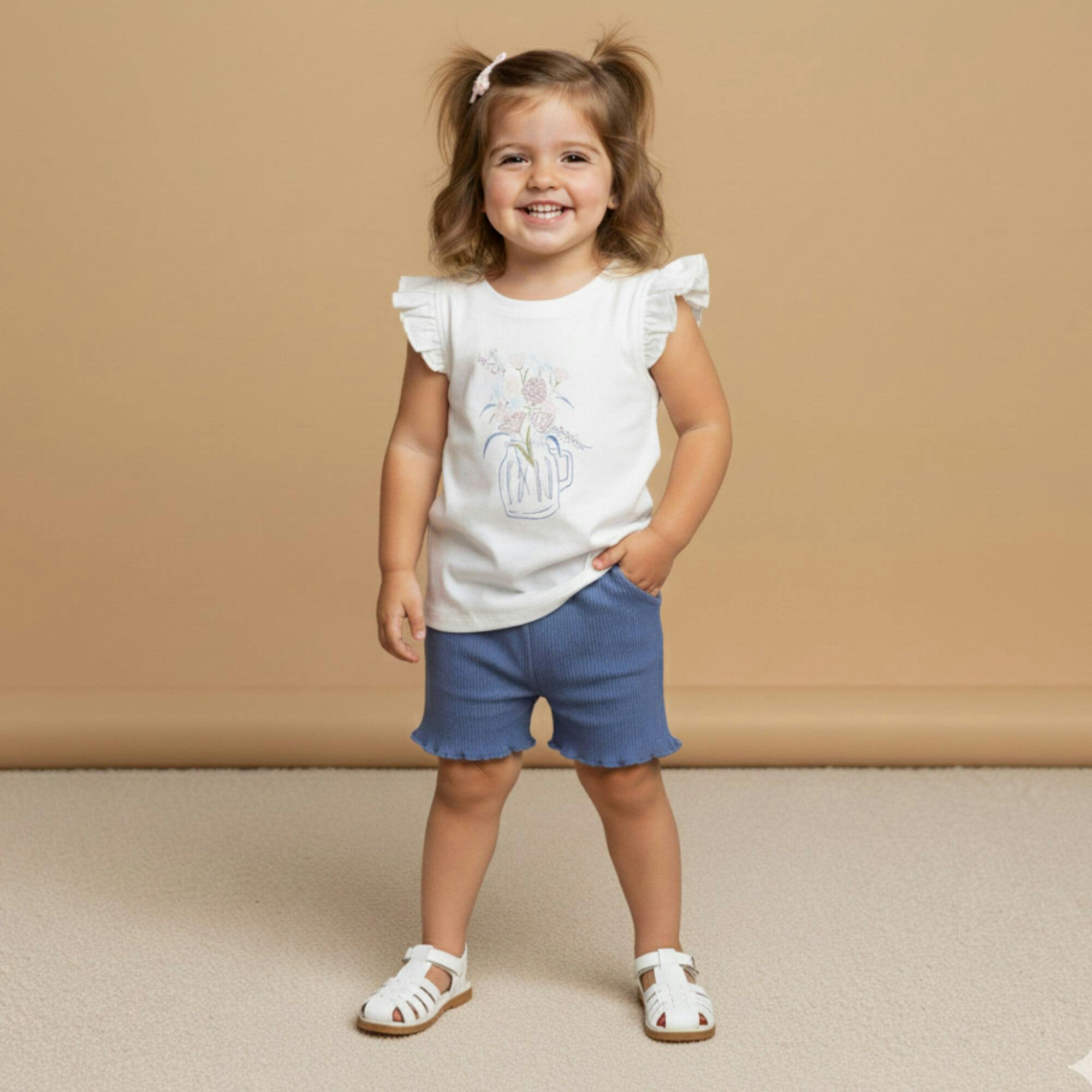 Organic Sleeveless Flutter Top & Shorts Set - Spring Floral
