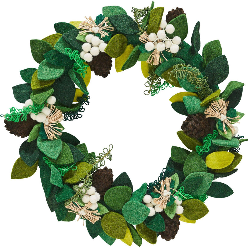 Hand Felted Wool Wreath Cream Berries - 20"