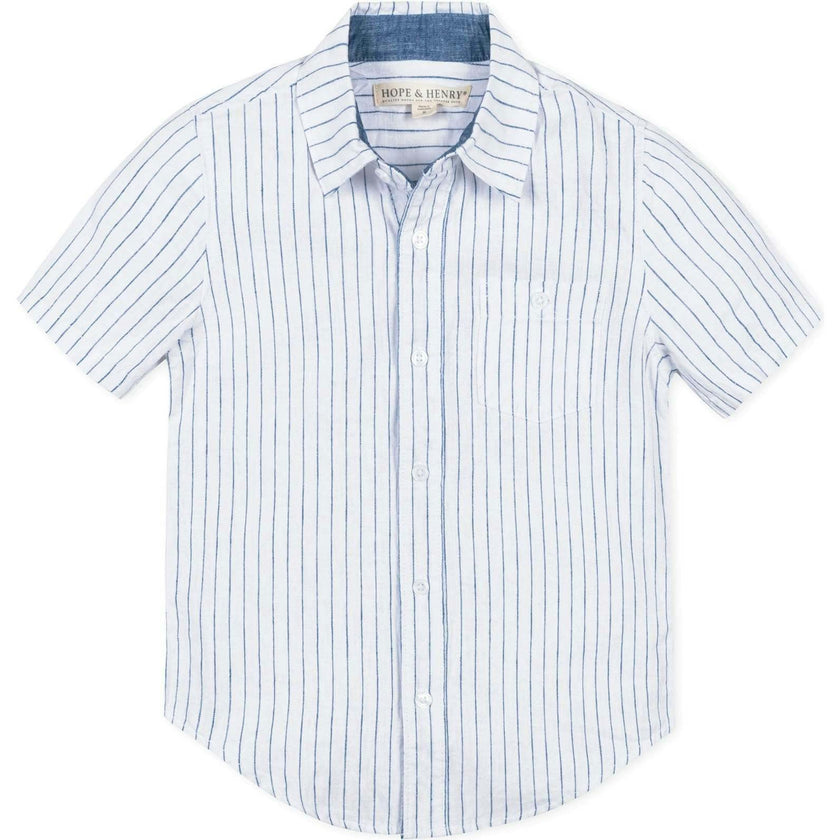 Linen Short Sleeve Button Down Shirt, White