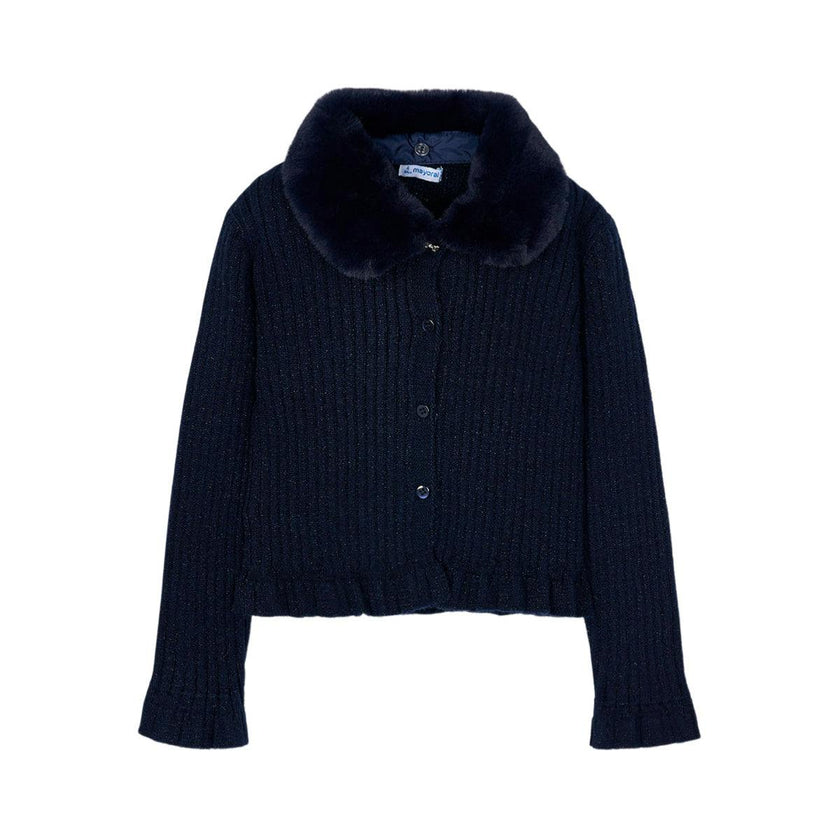 Girl Cardigan with Faux Fur Collar