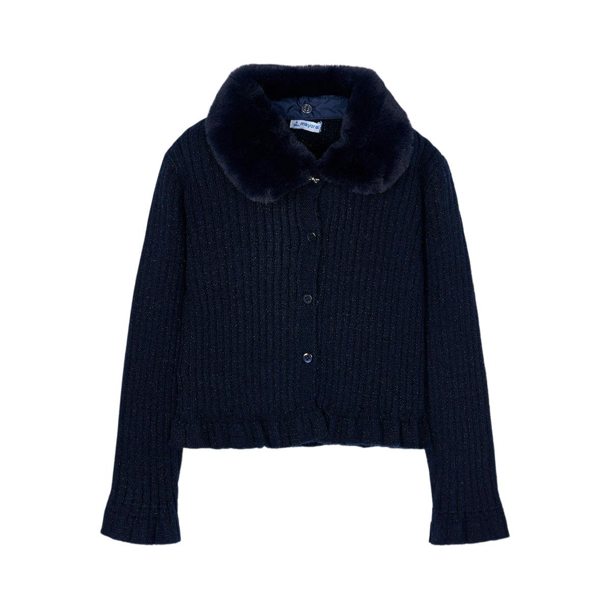 Girl Cardigan with Faux Fur Collar