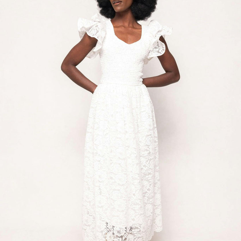 Hattie Dress in White Lace