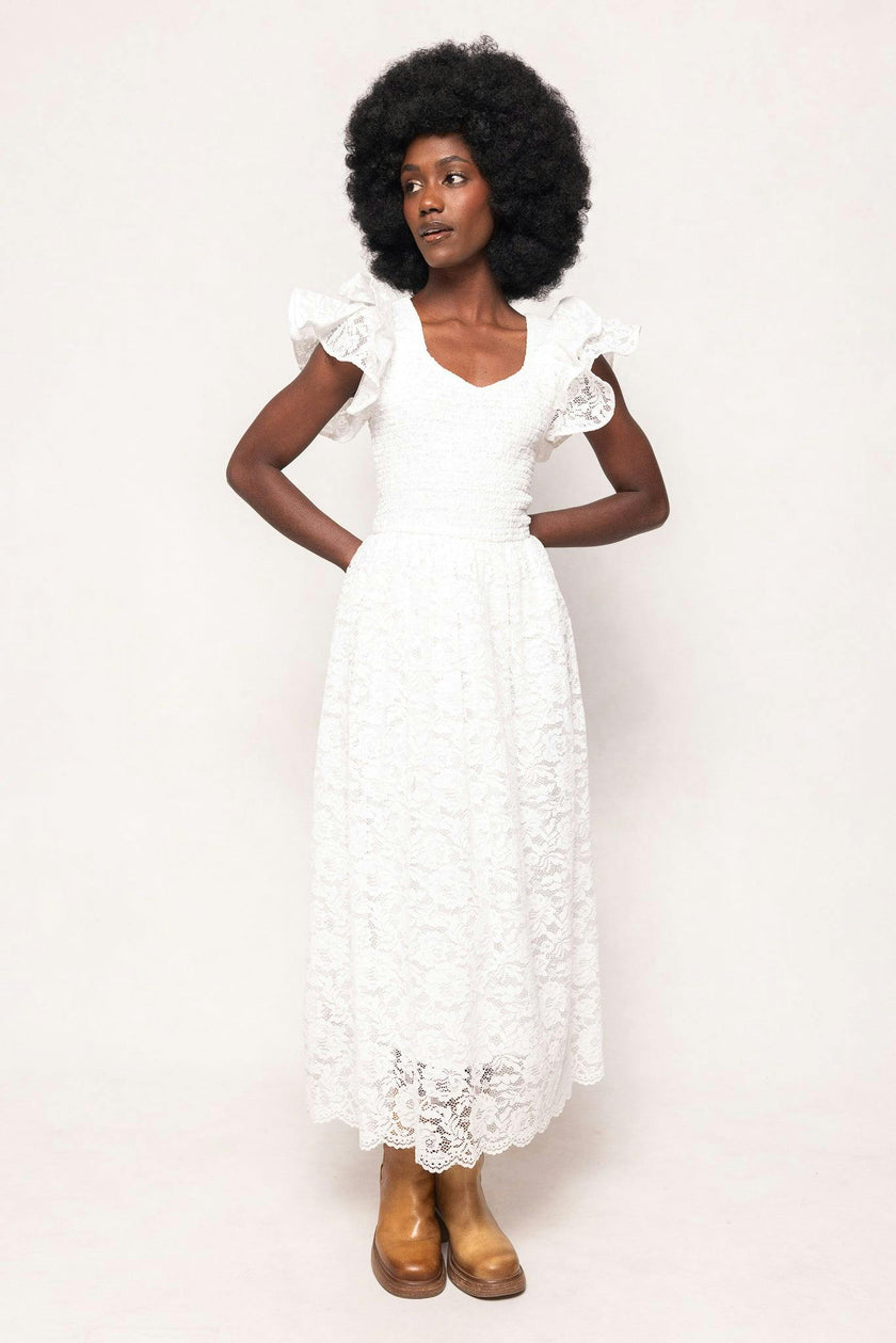Hattie Dress in White Lace