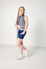 navy thin stripe court dress