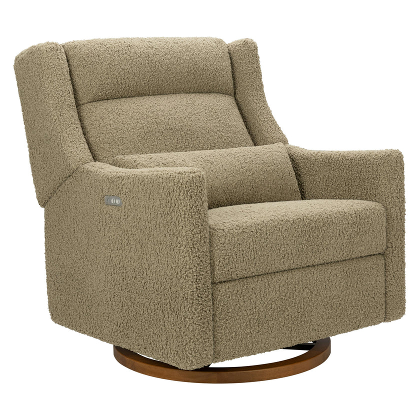 Kiwi Plus Chair and a Half Power Glider Recliner in Latte Teddy Loop w/ Dark Wood Base
