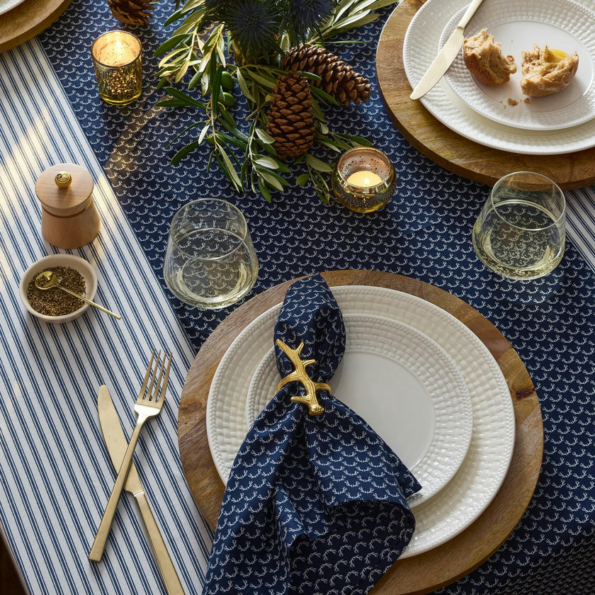 Signature Navy French Ticking Table Linen