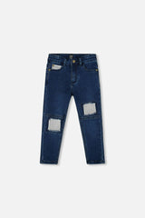 French Terry Blue Denim Pants With Contrasting Patch