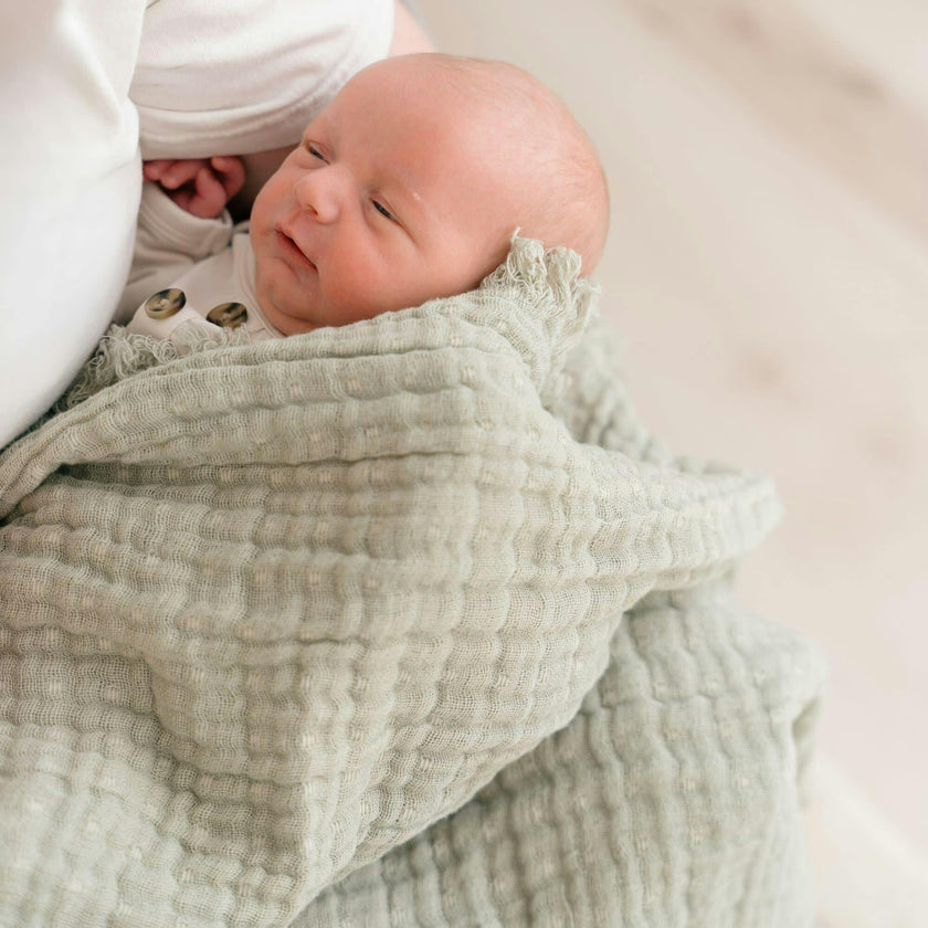 Multi-Layer Sage Green Muslin Cotton Baby Blanket