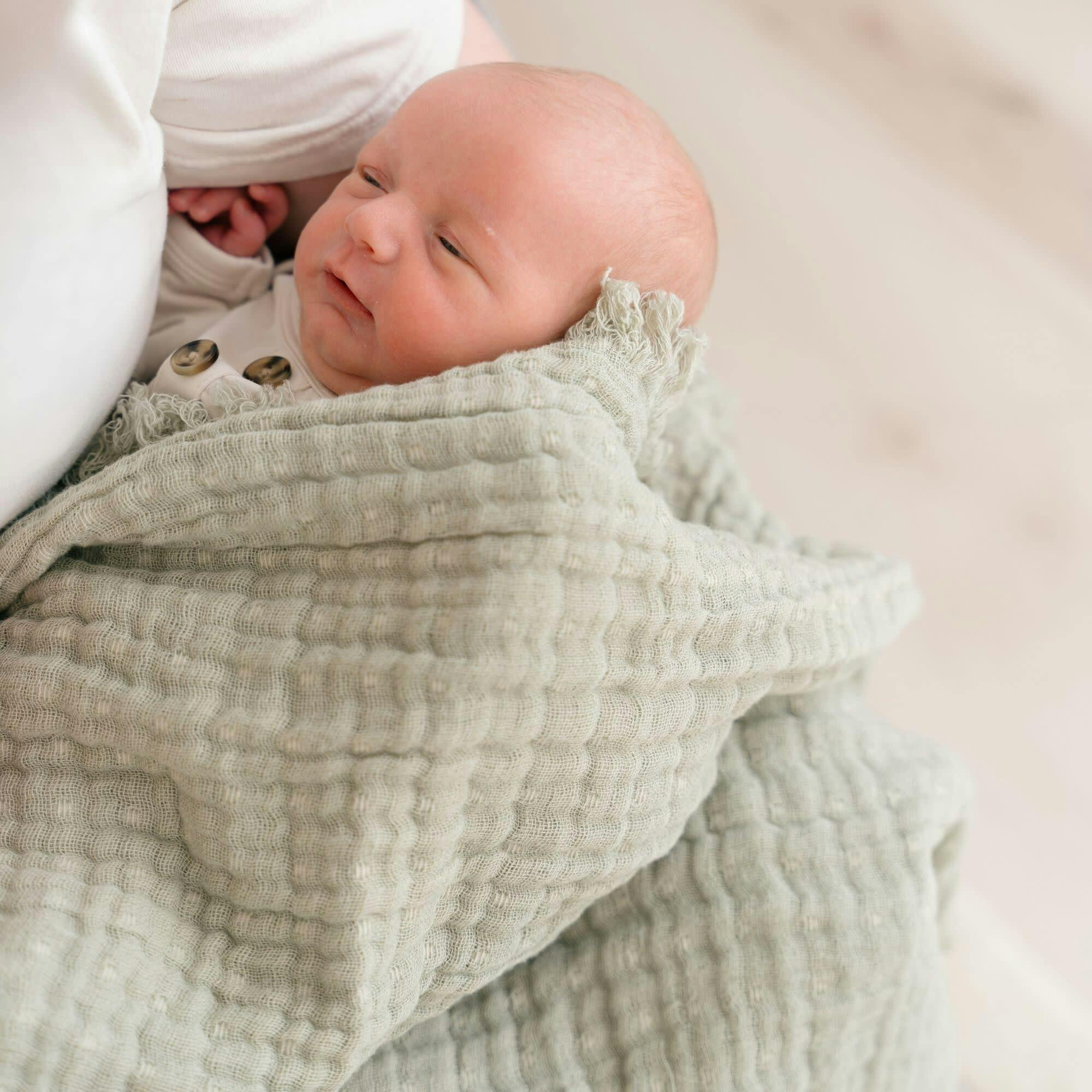 Multi-Layer Sage Green Muslin Cotton Baby Blanket