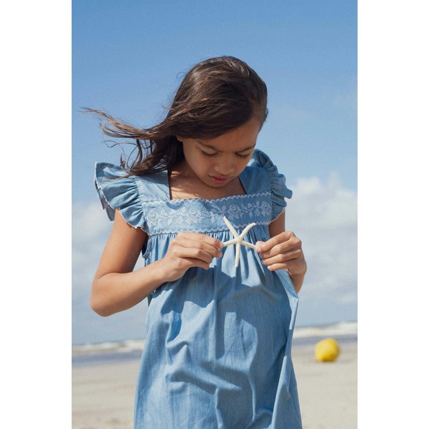 Dress Eden With Cross-Stitch Embroidery In Denim Lignt, Blue