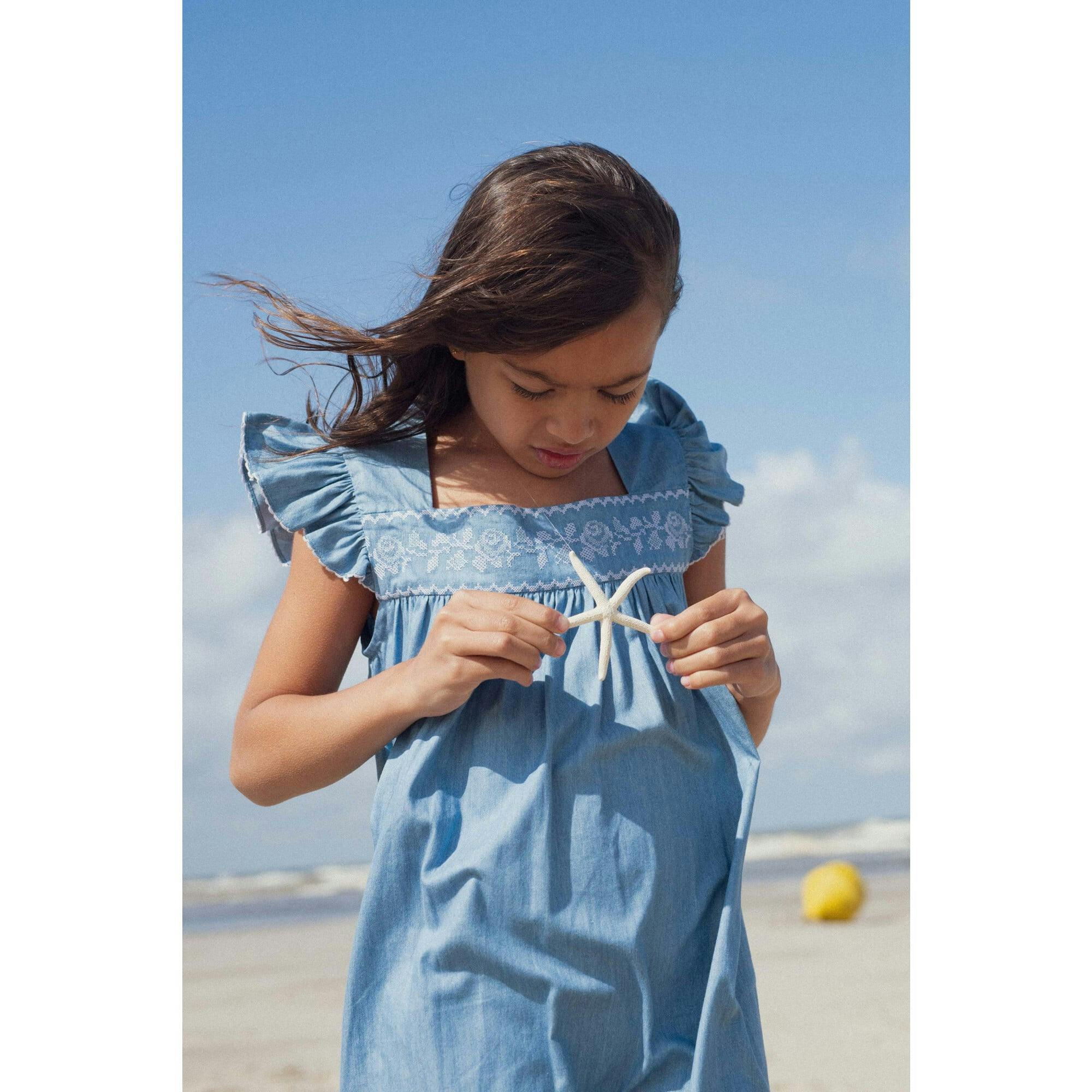 Dress Eden With Cross-Stitch Embroidery In Denim Lignt, Blue