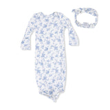 Baby Blue Vines Floral - Knotted Gown and Headband