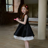 Black Lucienne Satin Bow Dress