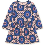 Crew Neck Long Sleeve Gathered Skirt Dress, Multi
