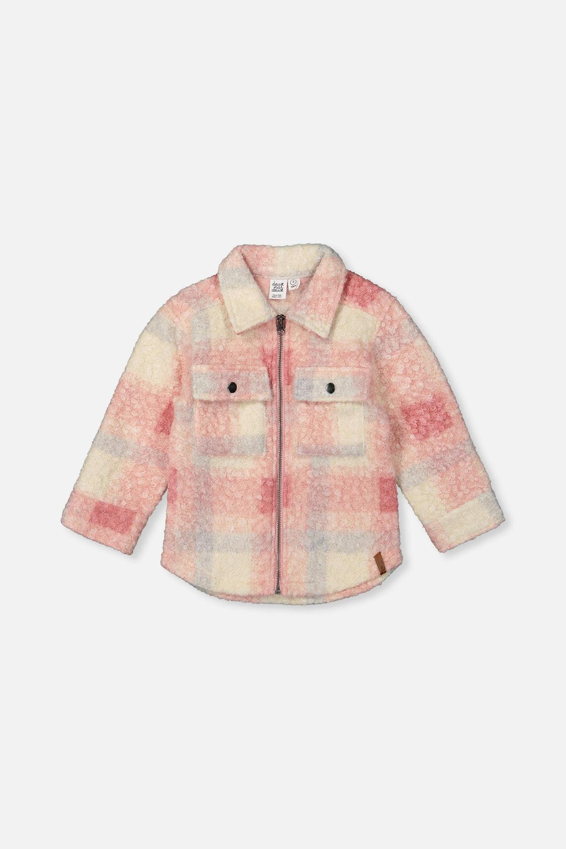 Zipped Plaid Overshirt With Chest Pockets Beige And Pink Plaid