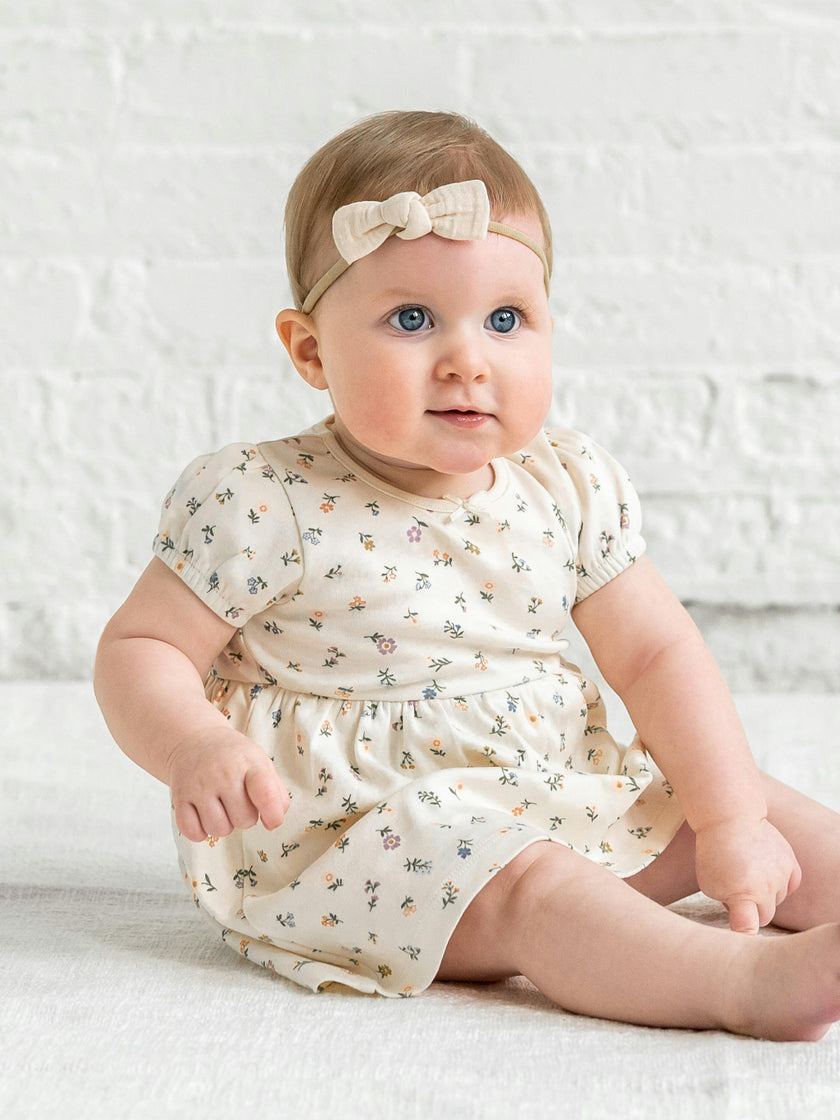 Rhoda Puff Sleeve Bodysuit Dress - Petaline Floral / Fog + Fern