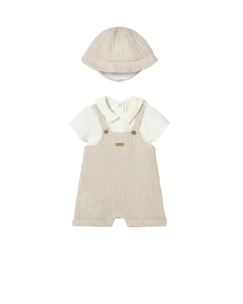 Beige Baby Romper & Hat Set