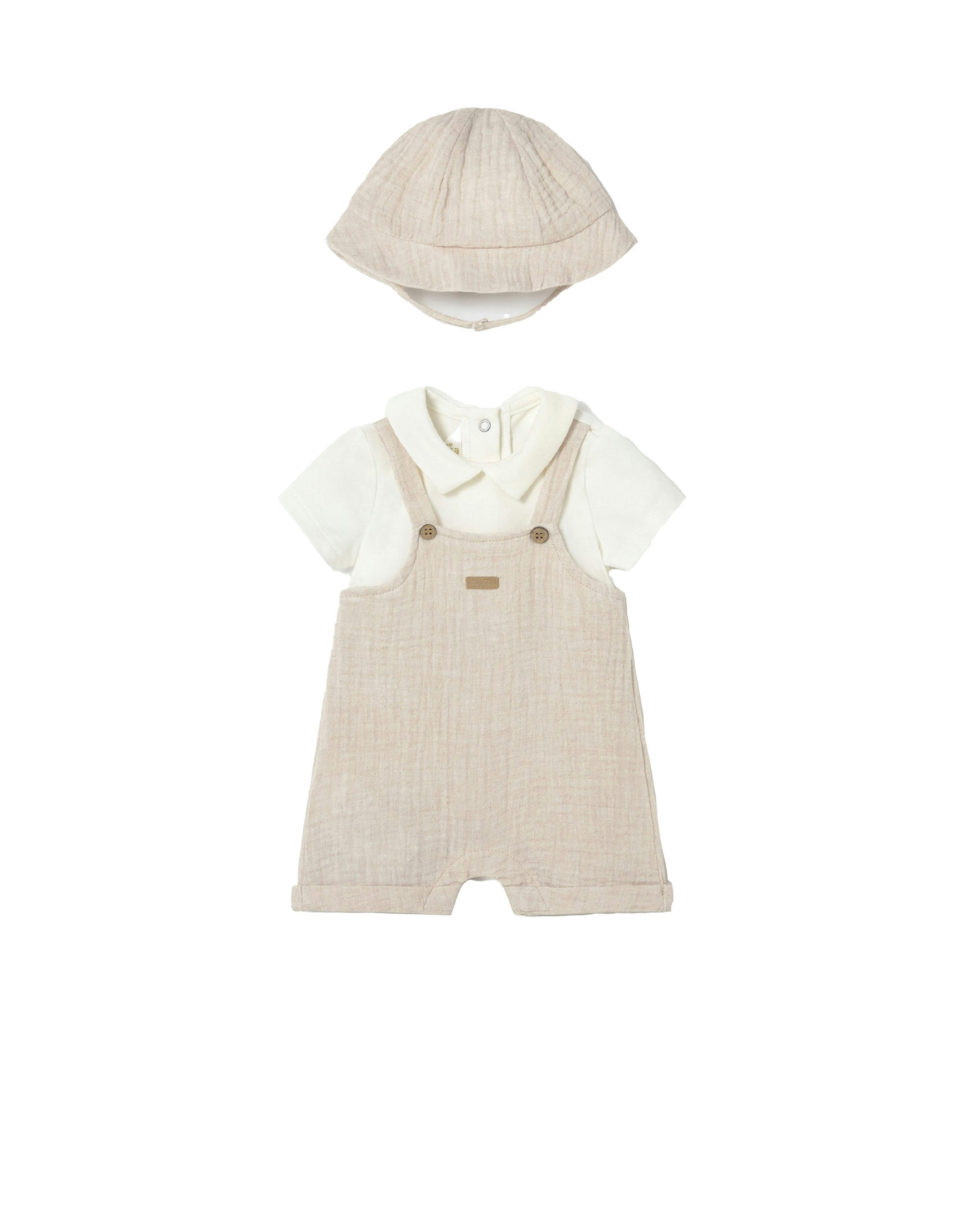 Beige Baby Romper & Hat Set