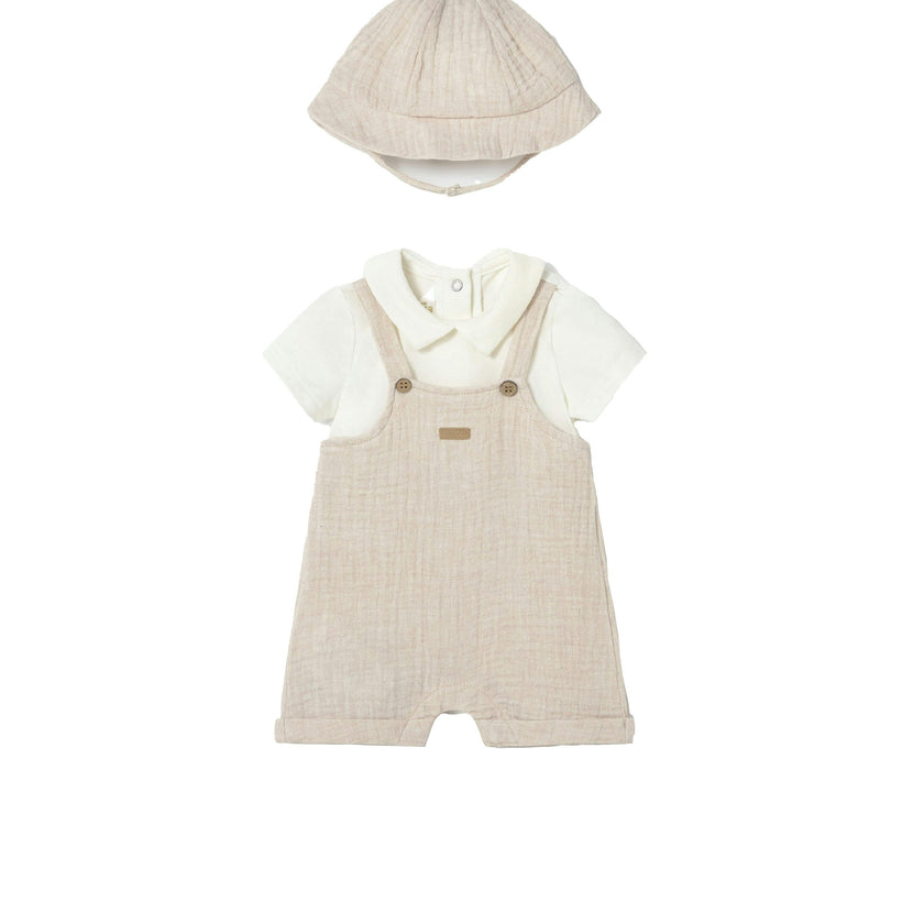 Beige Baby Romper & Hat Set