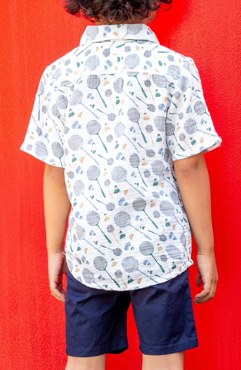 JERRY SHORT SLEEVE BUTTON UP BADMINTON RAQUET