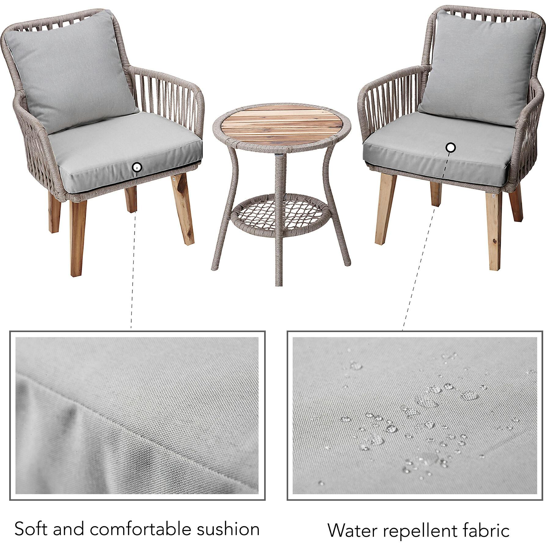 Indoor/Outdoor 3 Piece Wicker Bistro Table And Chairs Patio Seating Set