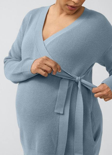Ribbed Knit Crossover Maternity Nursing Cardigan