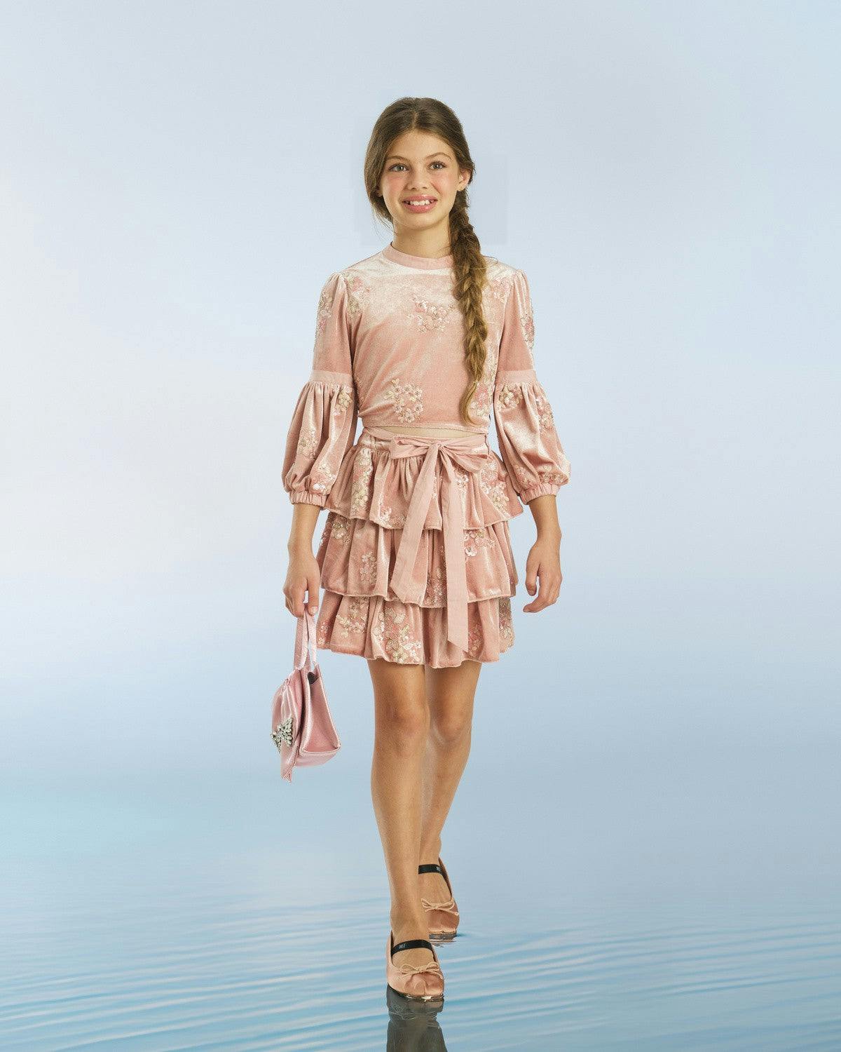 Destiny Velvet Frill Mini Skirt