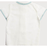 Linen Boys Celebration Shirt White with Teal Piping (3-10yrs)
