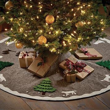 Hand Felted Wool Dogs and Trees Gray XL Christmas Tree Skirt 72
