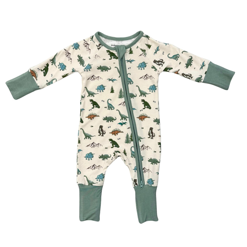 Long Sleeve Zip Romper in Dino Land