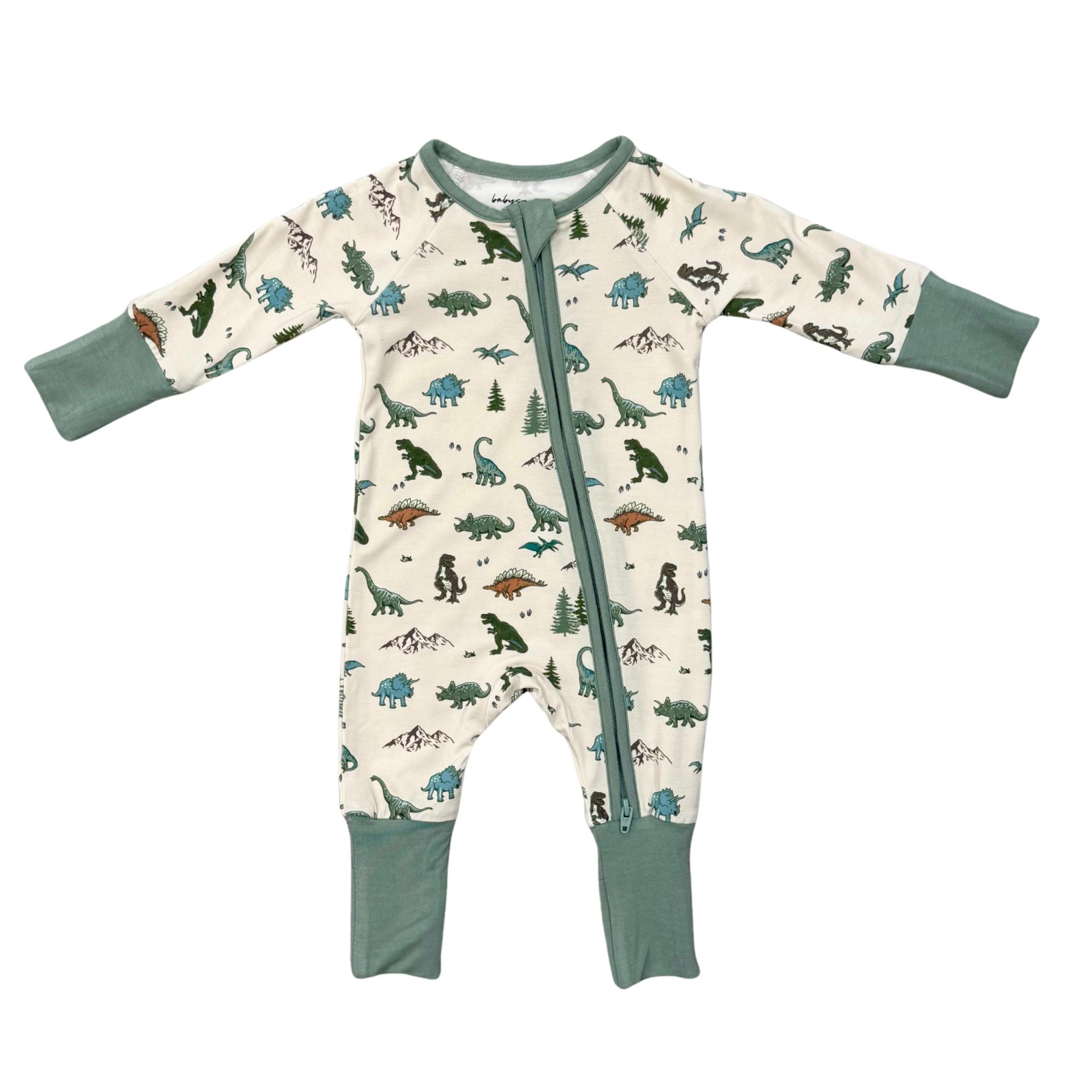 Long Sleeve Zip Romper in Dino Land