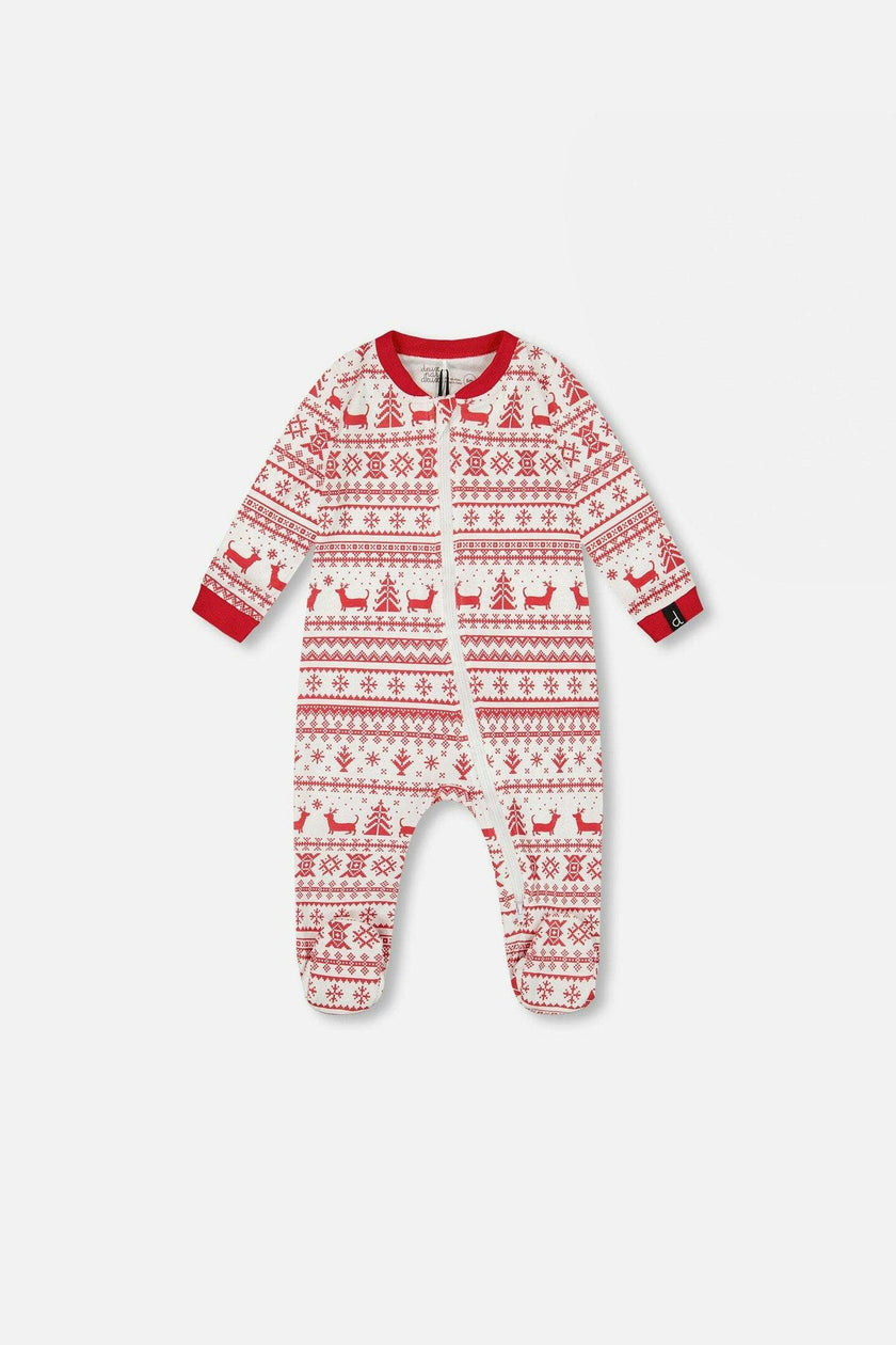Organic Cotton Baby One-Piece Pajamas Red And White Fairisle