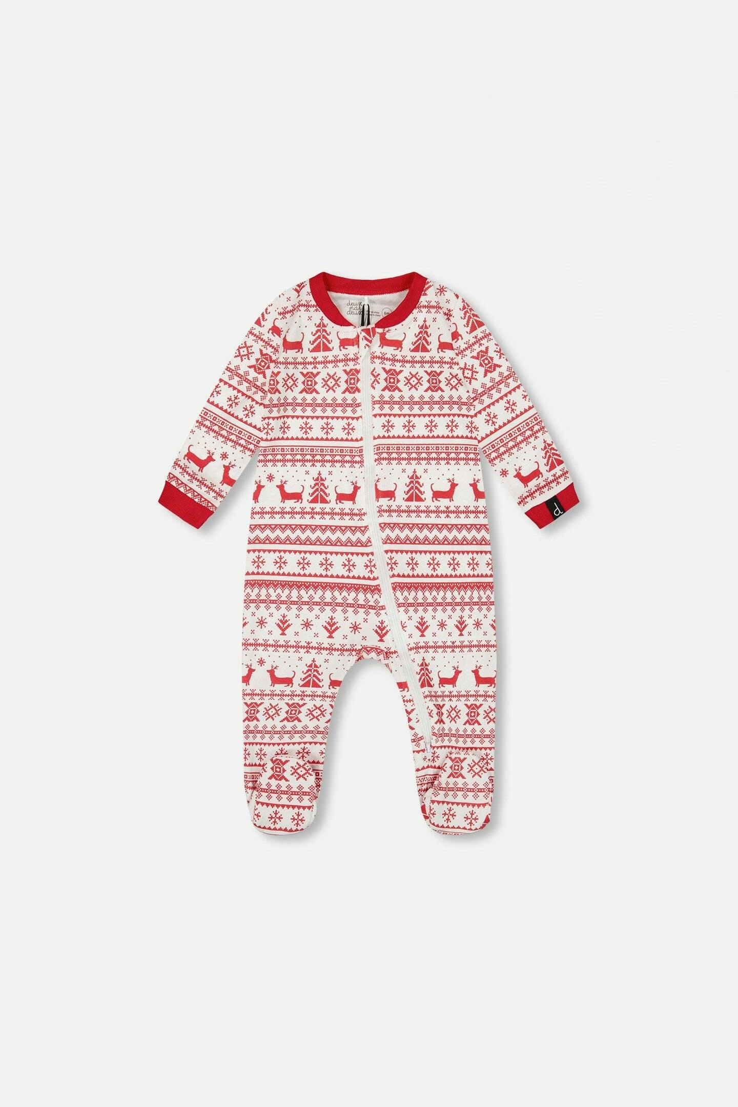 Organic Cotton Baby One-Piece Pajamas Red And White Fairisle