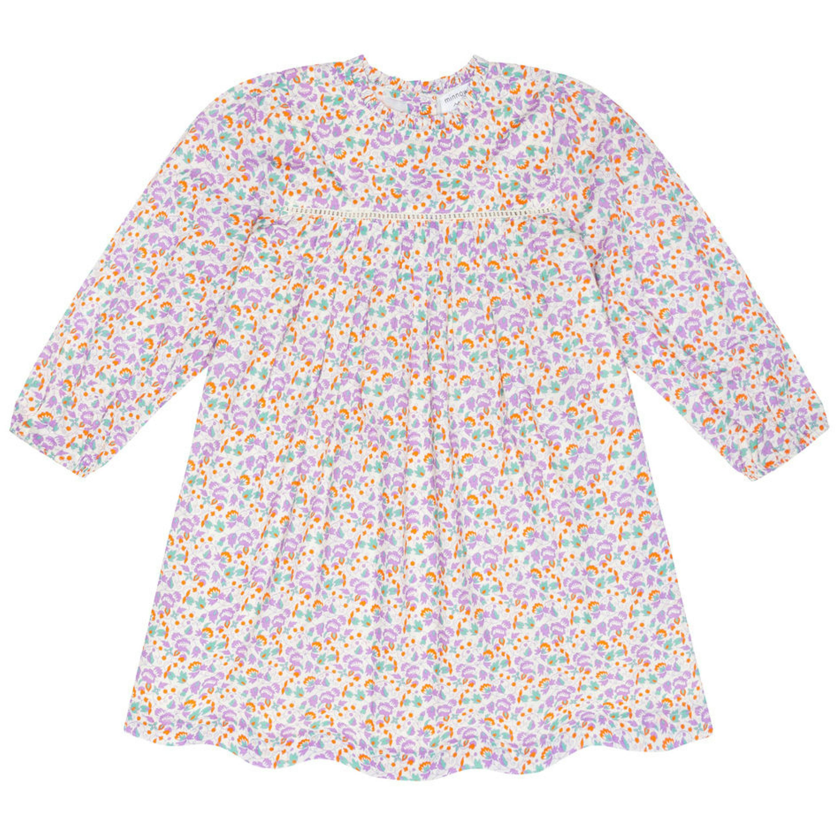 girls orchid floral long sleeve ruffle dress
