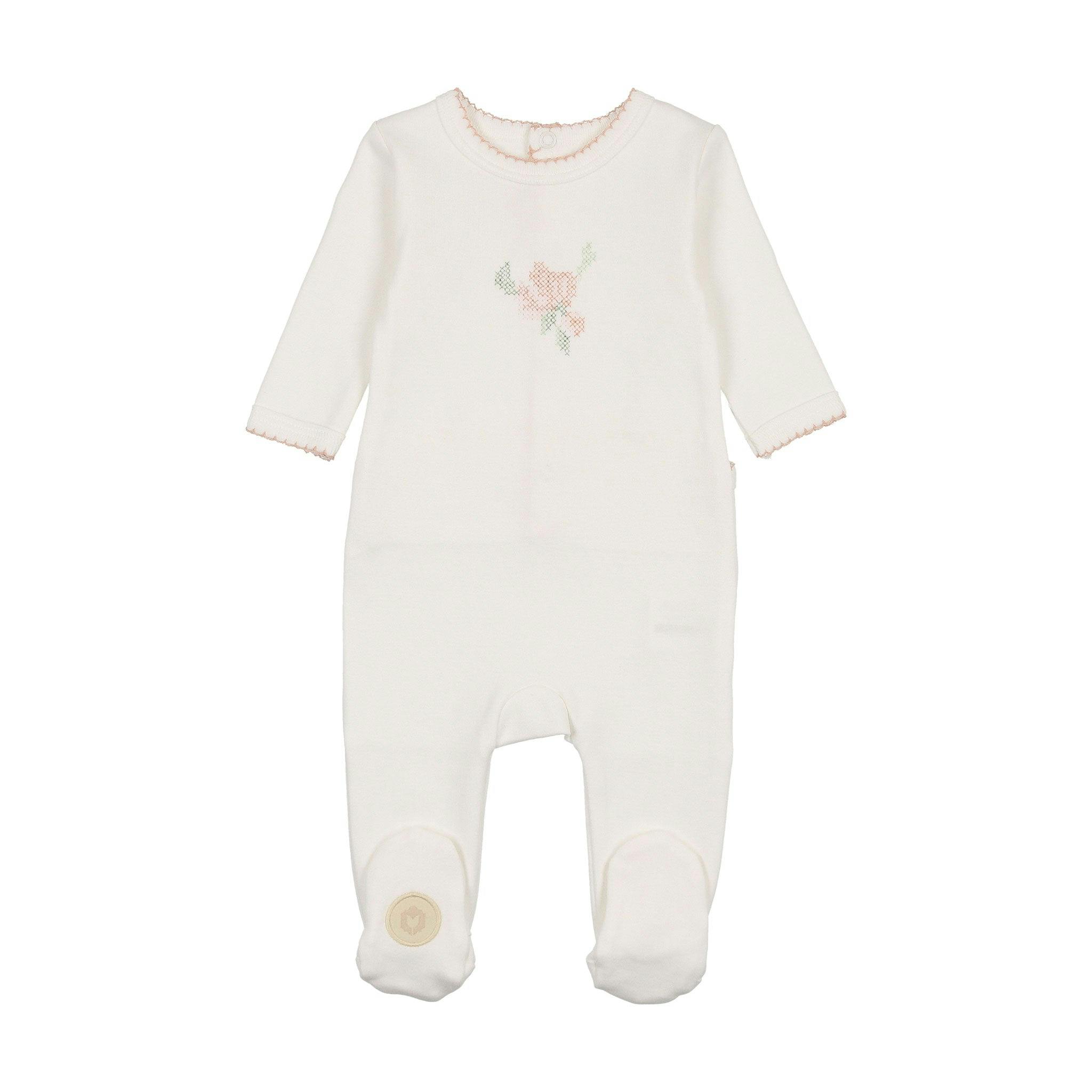 Heirloom Blossom Footie Ivory & Pink