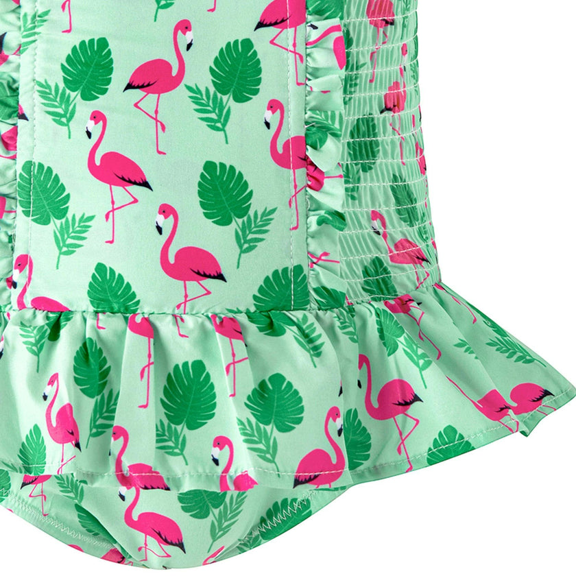 Green Flamingo Ruched Swimsuit