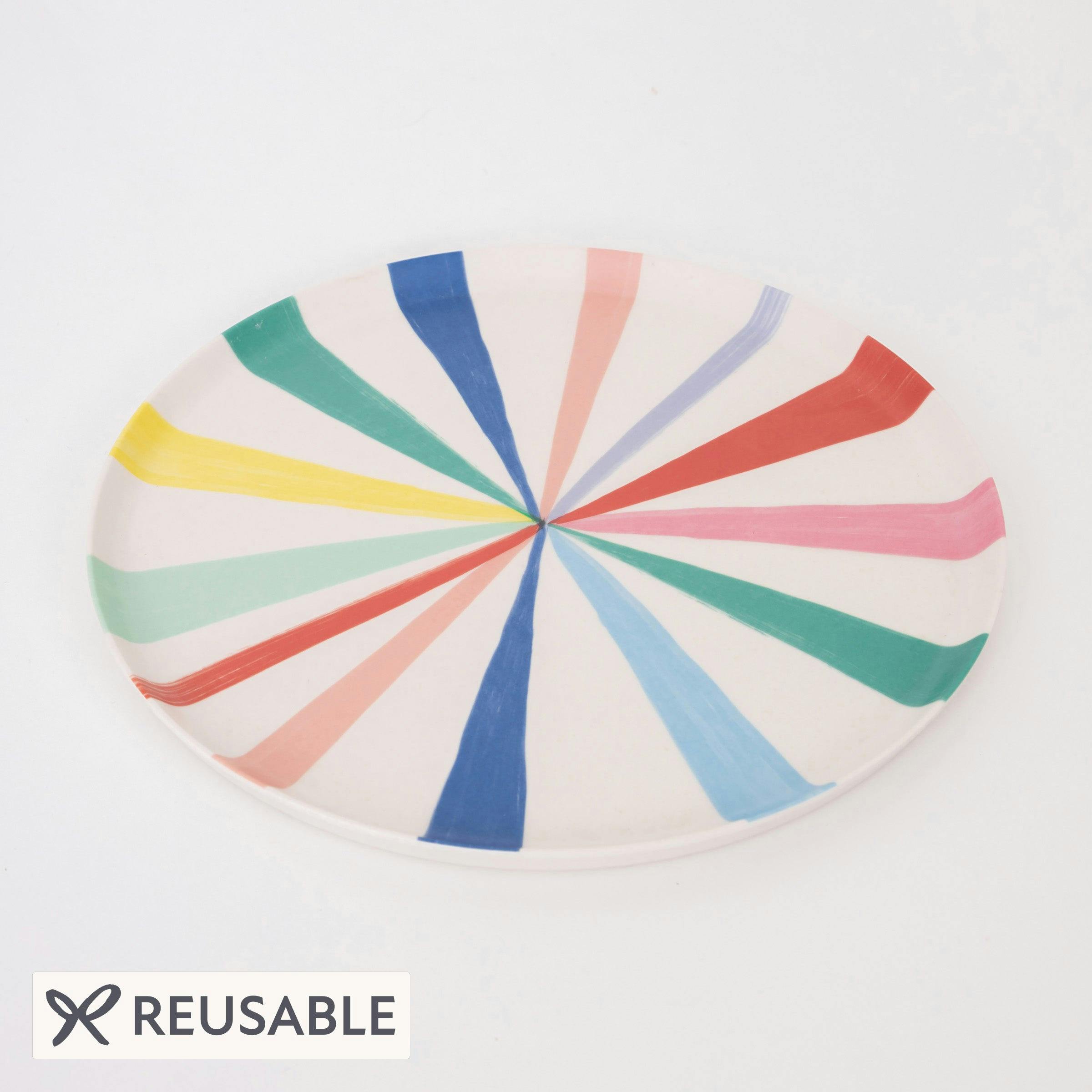 Large Bright Stripe Reusable Bamboo Plates