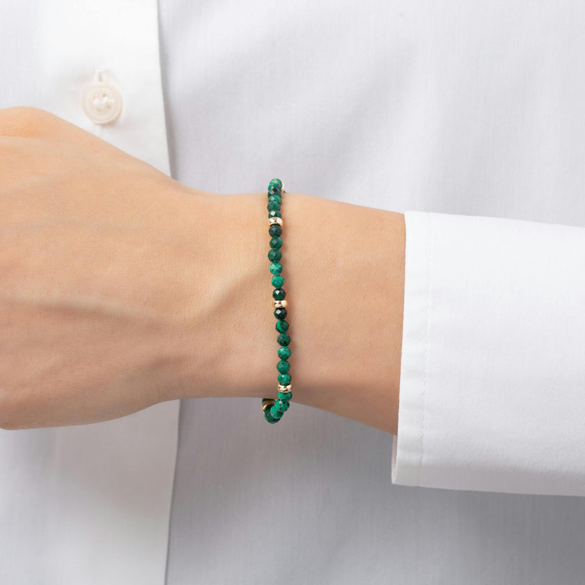 14K Gold Malachite Segment Bead Bracelet