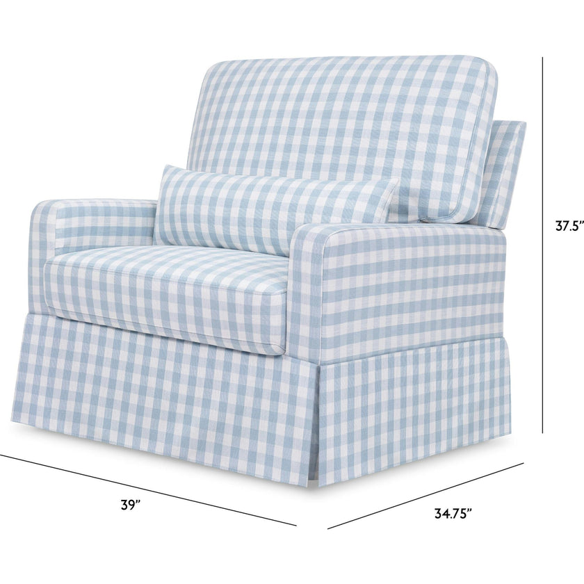 Crawford Pillowback Chair and a Half Comfort Swivel Glider in Blue Gingham