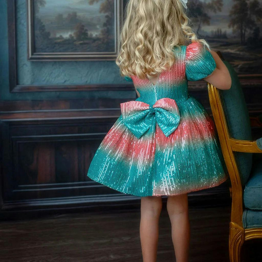 Aqua Sunset Sparkle Dress