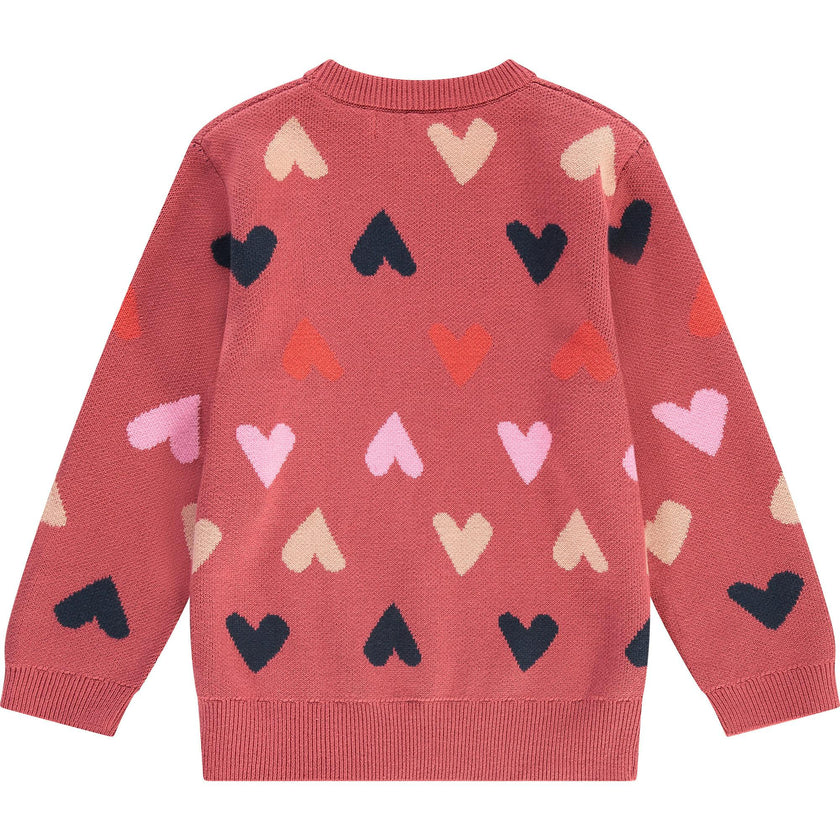 All-Over Heart Knit Crew Neck Pull-Over Sweater